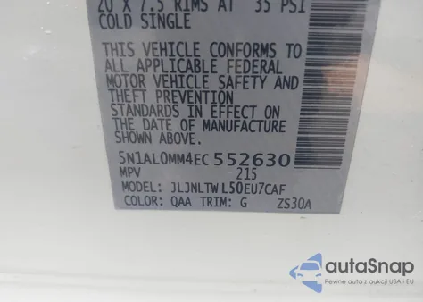 2014 Infiniti Qx60 z USA, uszkodzony, nr VIN 5N1AL0MM4EC552630